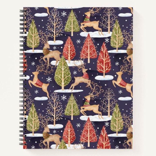 Woodland Whimsical Reindeers Winter Notebook (Front)