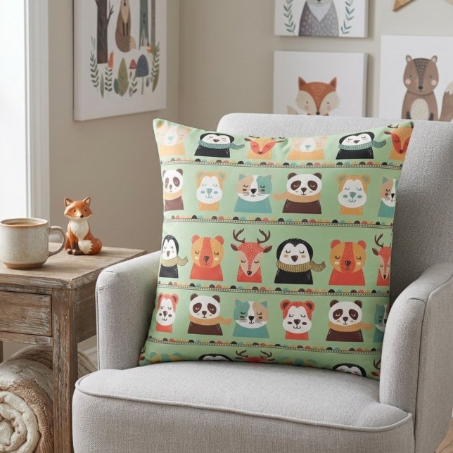 Woodland Whimsy Buddies Throw Pillow (Creator Uploaded)