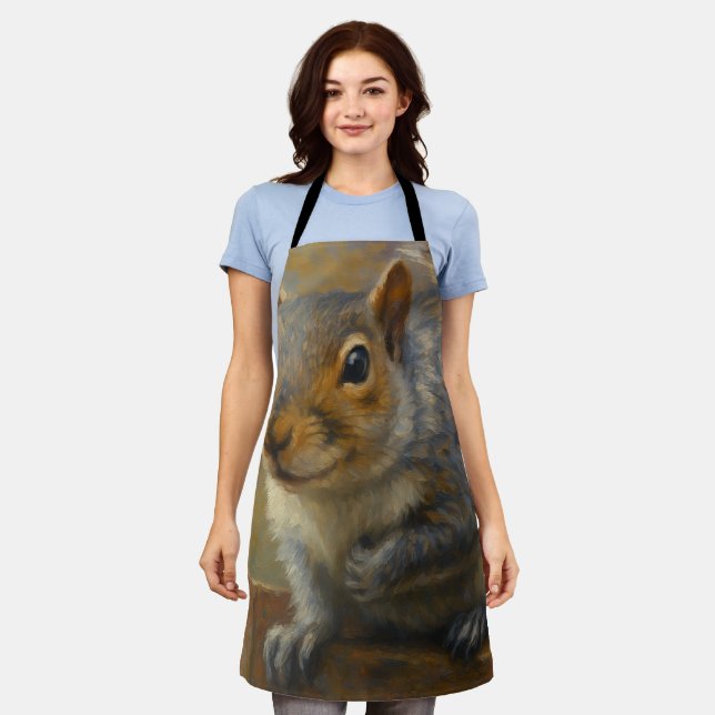 Woodland Whimsy – Realistic Squirrel Portrait Apron (Worn)