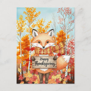 Woodland Whimsy – Thanksgiving Fox in Autumn  Holiday Postcard