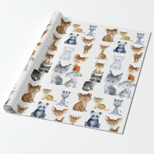Woodland Whimsy Watercolor Forest Animals Wrapping Paper