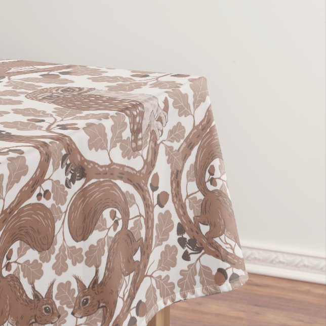 Woodland Whispers/Owls and Squirrels in the Oak/mo Tablecloth (In Situ)