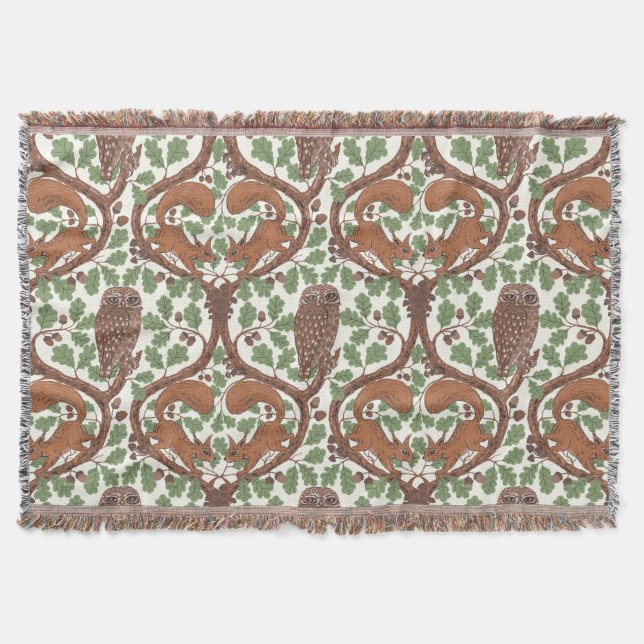 Woodland Whispers/Owls and Squirrels in the Oak/mo Throw Blanket (Front)