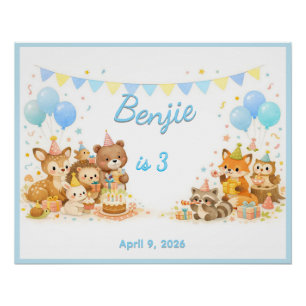 Woodland Wild Animals Forest Party Pastel Blue  Poster