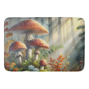 Woodland Wild Mushrooms Magical Forest Sunlight Bath Mat