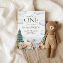 Woodland Wild One 1st Birthday Invitation