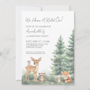 Woodland Wild One 1st Birthday Party Invitation