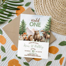 Woodland Wild One Birthday Invitation Boy