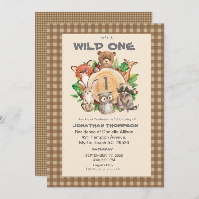 Woodland Wild One Birthday Party Invitation (Front/Back)