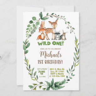 Woodland Wild One boy 1st birthday invitation. Invitation