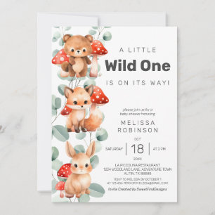 Woodland Wild One Zoo Animals Baby Boy Shower Invitation