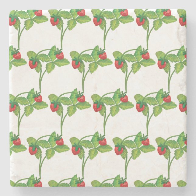 Woodland Wild Strawberry Fragaria vesca Pattern   Stone Coaster (Front)