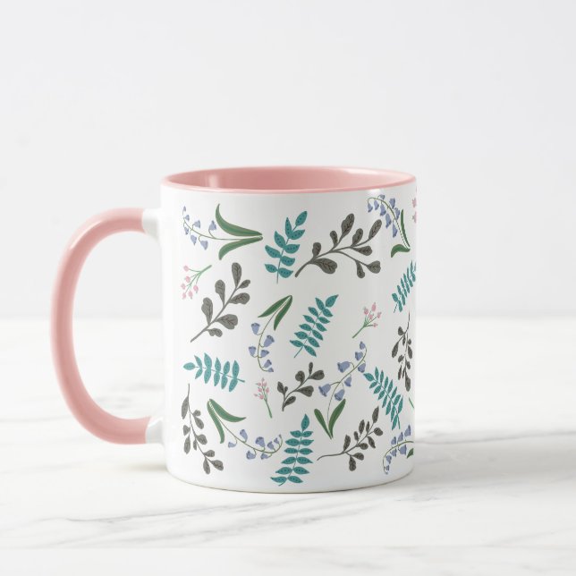 Woodland Wildflower 11 oz. Pink, White Ceramic Mug (Left)