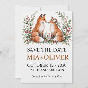 Woodland Wildflower Rustic Watercolor Fox Wedding Save The Date