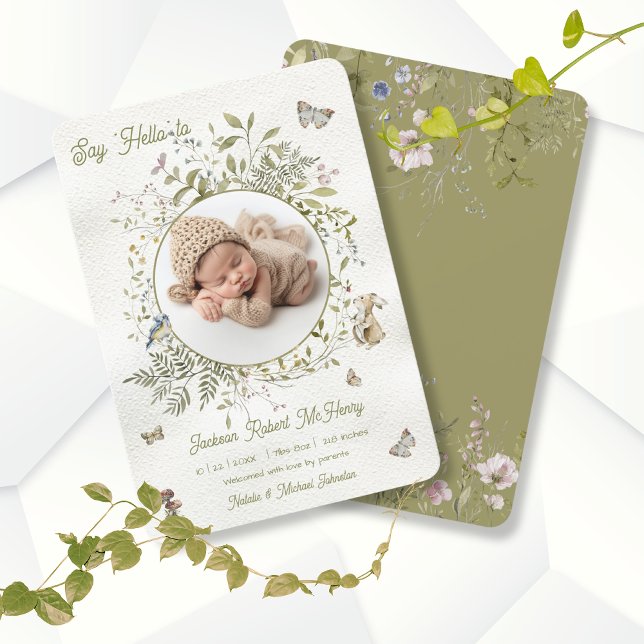 Woodland Wildflower Wreath Birth Baby Announcement (Creator Uploaded)