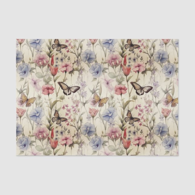 Woodland Wildflowers and Butterflies Decoupage Tissue Paper (Front)