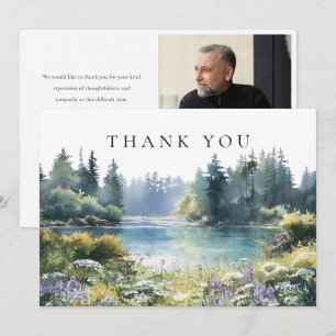 Woodland Wildflowers Floral Lake Funeral Photo Thank You Card