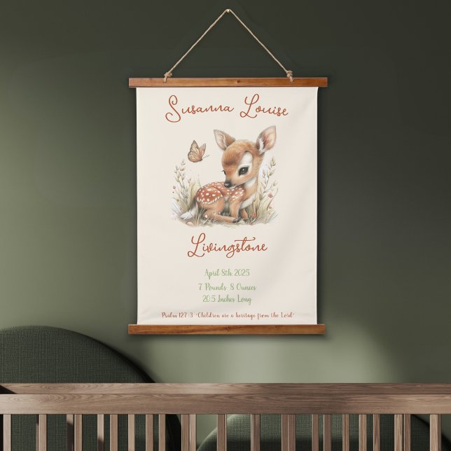 Woodland Wildflowers Personalised Baby Name Stats Hanging Tapestry (Creator Uploaded)