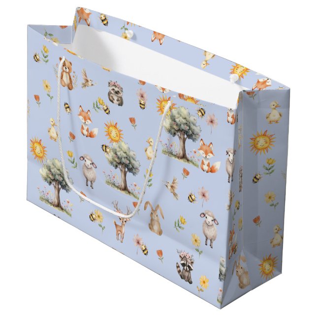 Woodland Wildlife Baby Shower  Large Gift Bag (Front Angled)