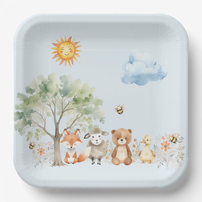 Woodland Wildlife Baby Shower   Paper Plate (Front)