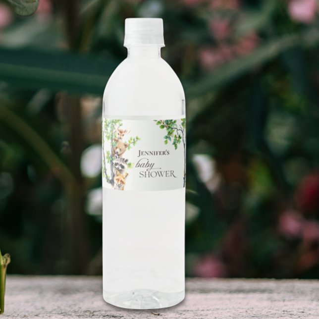 Woodland Wildlife Baby Shower Party Water Bottle Label (Creator Uploaded)