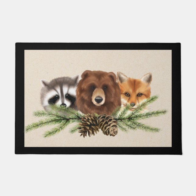 Woodland Wildlife Christmas Doormat Door Mat (Front)