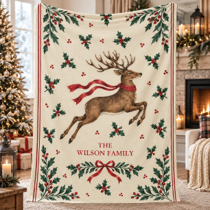 Woodland Wildlife Vintage Reindeer Botanical Fleece Blanket