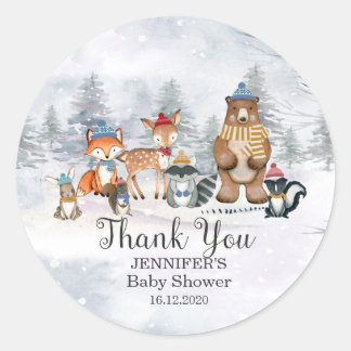 Woodland Winter Animals Baby Shower 1st Birthday Classic Round Sticker