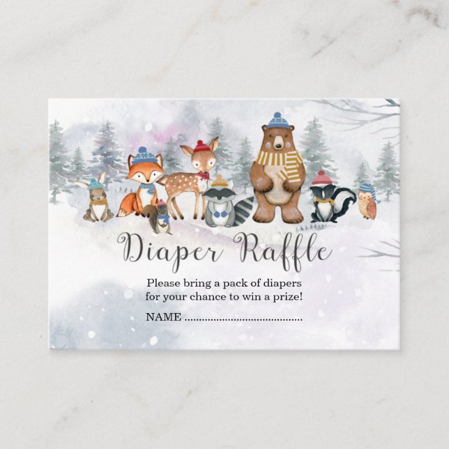 Woodland Winter Animals Diaper Raffle Enclosure Card (Front)