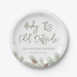 Woodland Winter Baby It's Cold Outside Baby Shower Paper Plate