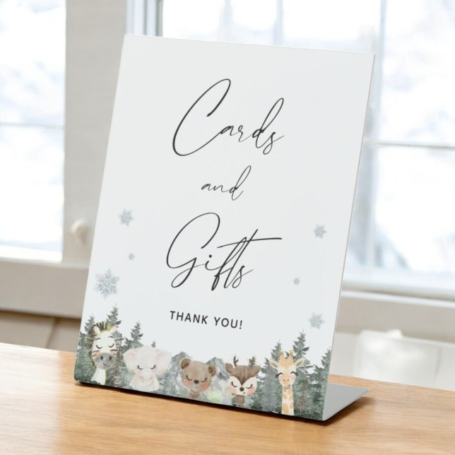 Woodland Winter Baby Shower Cards and Gifts  Pedestal Sign (Creator Uploaded)