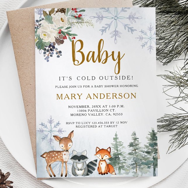 Woodland Winter Baby Shower Forest Animals Invitation (Creator Uploaded)