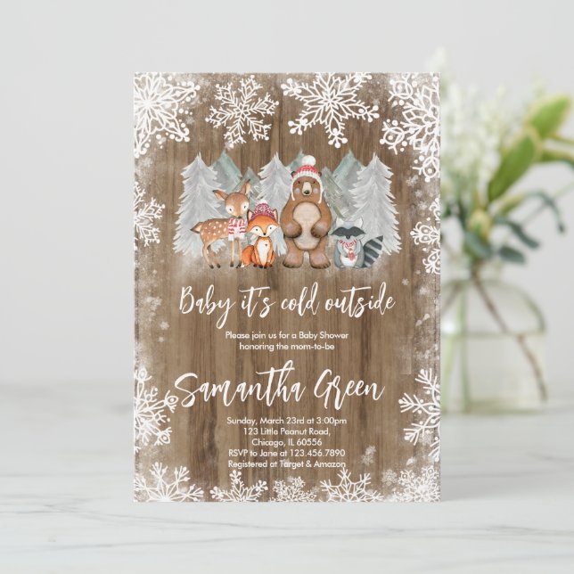 Woodland Winter Baby Shower Invitation (Standing Front)