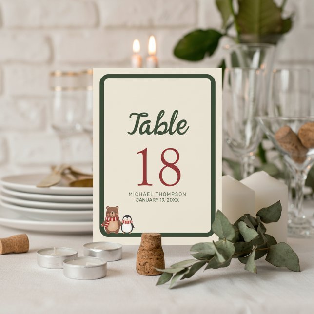 Woodland Winter Baby Shower Table Number (Celebrate a little boy on the way with these charming woodland winter baby shower table numbers.)