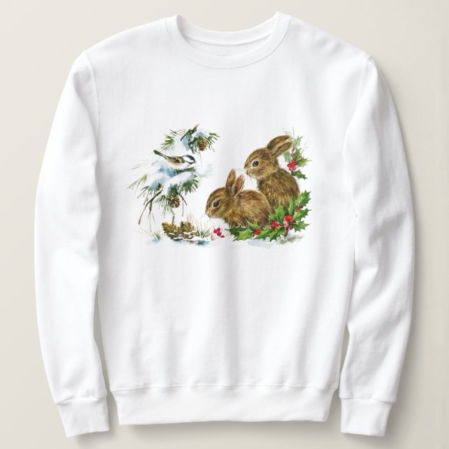 Woodland Winter Bunnies Sweatshirt (Design Front)