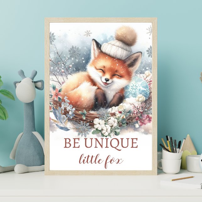 Woodland winter cute fox Newborn girl room art Poster (Creator Uploaded)