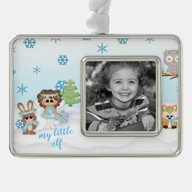 Woodland Winter Fairy Little Elf Photo Ornament (Front)