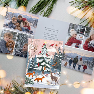Woodland Winter Family Photo Snow Forest Christmas Tri-Fold Invitation