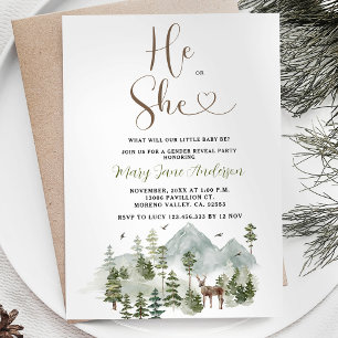 Woodland Winter Forest Gender Reveal Invitation