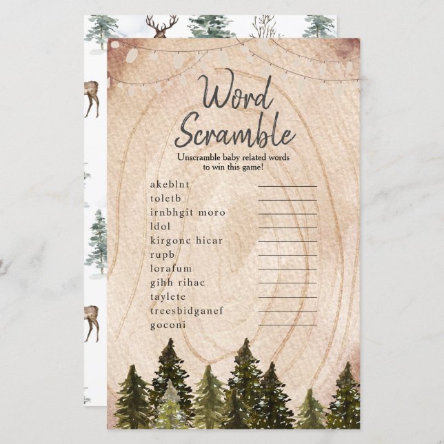 Woodland Winter Forest Word Scramble (Front/Back)