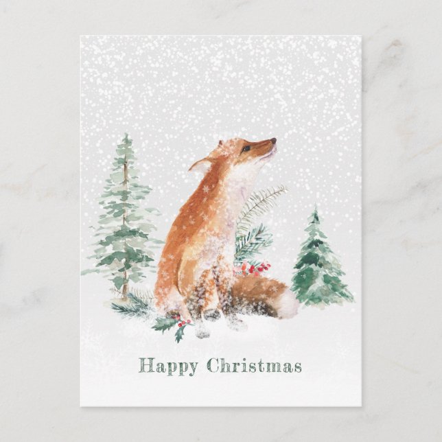 Woodland Winter Fox Pine Postcard (Front)