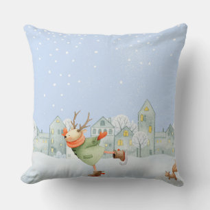 WOODLAND WINTER FRIENDS- ICE SKATING REINDEER CUSHION