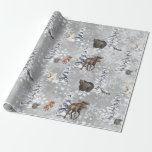 Woodland Winter Moose Christmas Tree  Snowflake Wrapping Paper<br><div class="desc">This design may be personalised by choosing the Edit Design option. You may also transfer onto other items. Contact me at colorflowcreations@gmail.com or use the chat option at the top of the page if you wish to have this design on another product or need assistance with this design. See more...</div>
