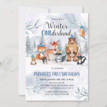 Woodland Winter ONEderland Birthday Invitation