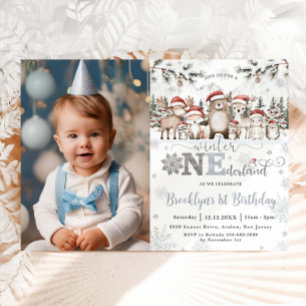 Woodland Winter ONEderland Christmas 1st Birthday  Invitation