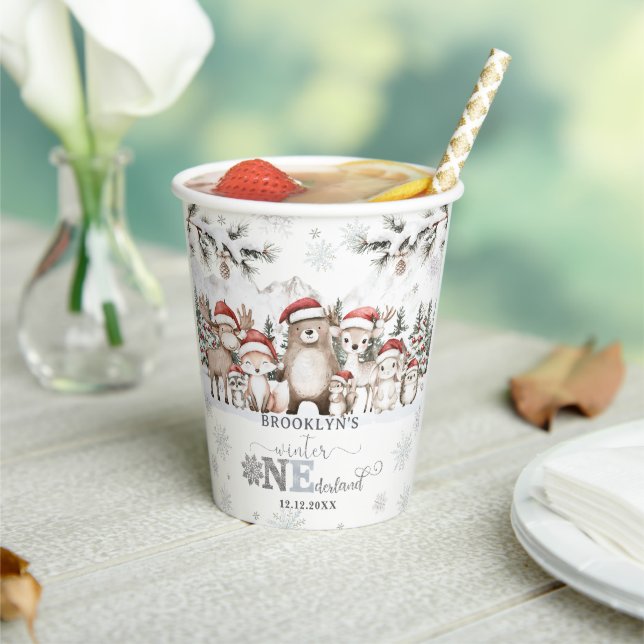 Woodland Winter ONEderland Christmas 1st Birthday Paper Cups (Insitu)