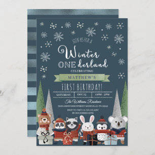 Woodland Winter Onederland First Birthday Invitation