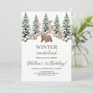 Woodland Winter Onederland Forest First Birthday Invitation