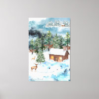 Woodland Winter Scene Watercolor "Laura Corah Art"
