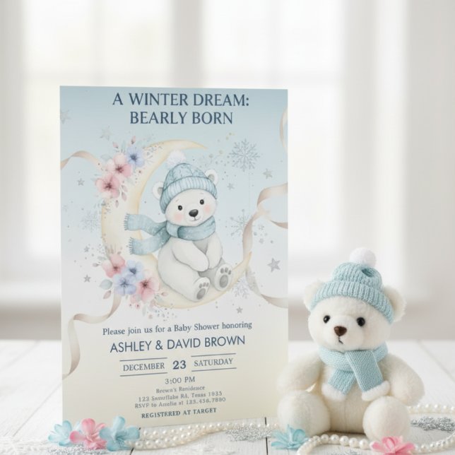 woodland winter snowflake floral baby shower blue invitation (Creator Uploaded)